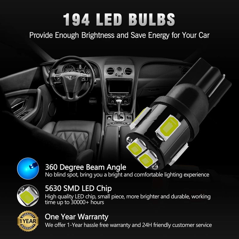 BRISHINE 194 LED Bulbs Extremely Bright Ice Blue 5630 Chipsets 168 2825 175 T10 W5W LED Replacement Bulbs for Car Interior Dome Map Door Courtesy Trunk License Plate Lights(Pack of 10) - Image 5
